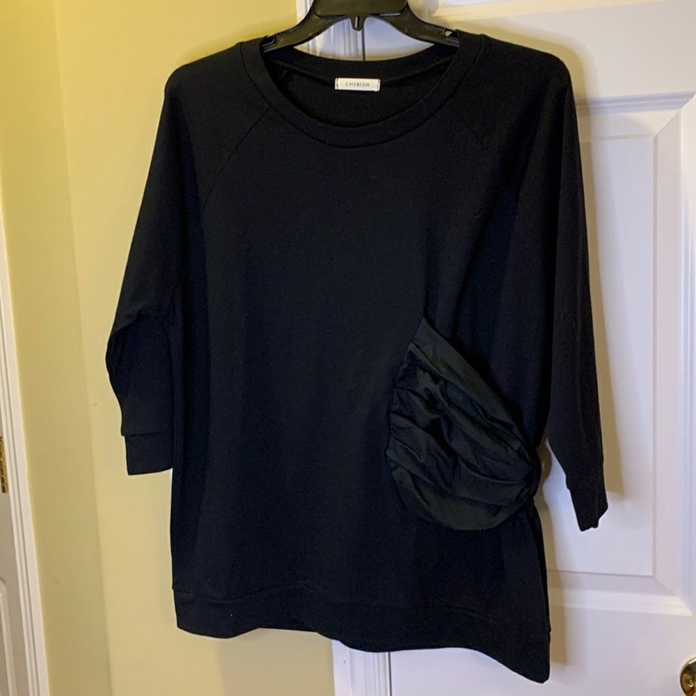 Cherish size large three-quarter sleeve unique black top with Large Bow detail